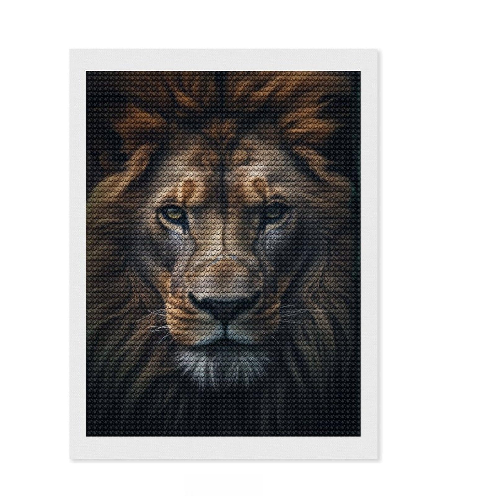 Junmoney Beautiful Lion Portrait Diamond Painting Kit 12"x16", for Adults, Aesthetic Room Decor, Enjoyable At-Home Hobby, Thoughtful Handmade Gift