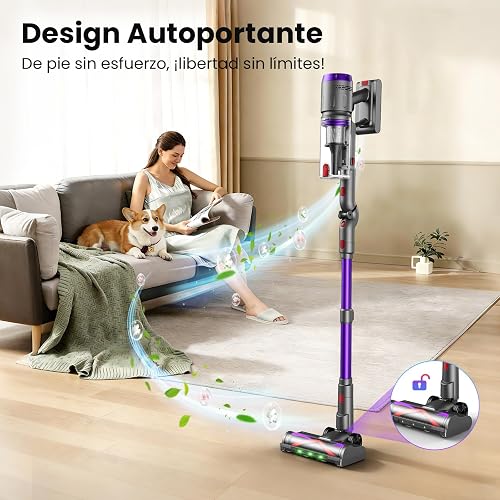 Circlio Aspirapolvere Senza Fili 90 Min, 600W/58000Pa, Scopa Elettrica Senza Fili, Aspirapolvere Senza Filo con LED Touchscreen, Autoportante Anti-Avvolgimento per Tappeti/Pavimenti/Peli Animali - 7
