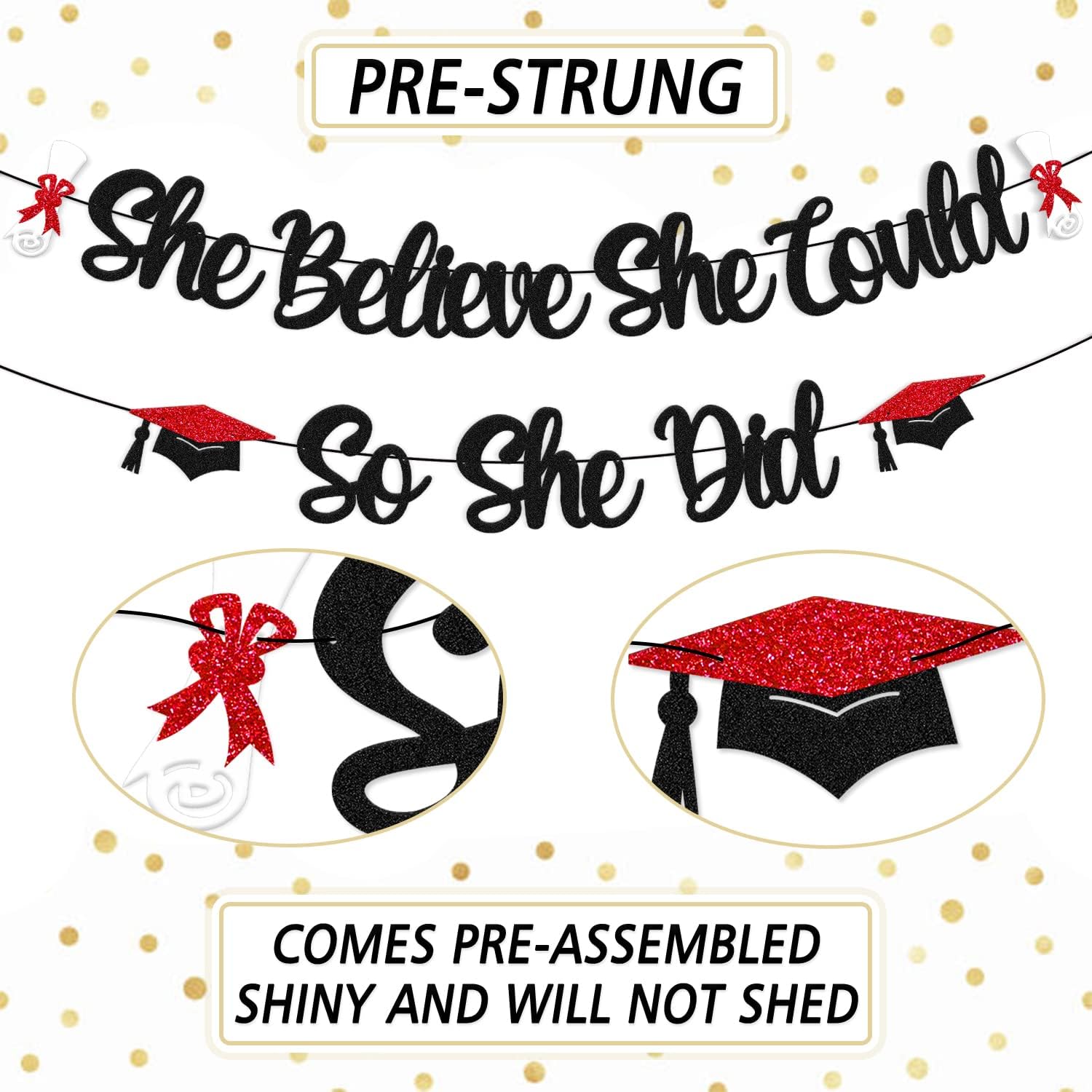 2022 She Believe She Could So She Did Banner Class of 2022 Graduation Decoration Congrats Grad We Are So Proud of You I’m Done Theme High School College Graduation Glitter Black Party Supplies