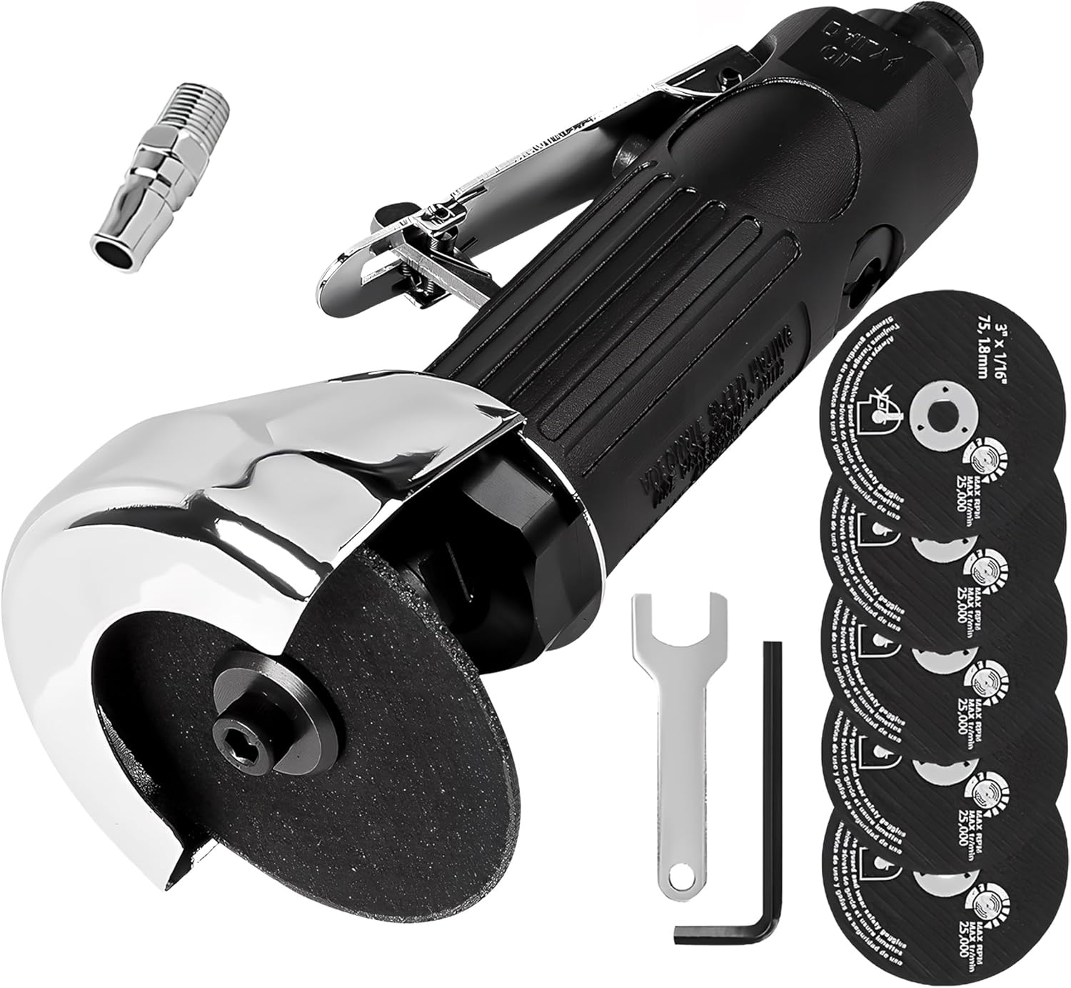 Air Cut Off Tool, 3-inch Pneumatic Cut Off Tool, 20,000RPM Metal Cutter Air Tools Kit with 6x 3” Die Grinder Cut-Off Wheel, High Speed Pneumatic Sheet Metal Cutter Wood PVC Tile Cutting Tools