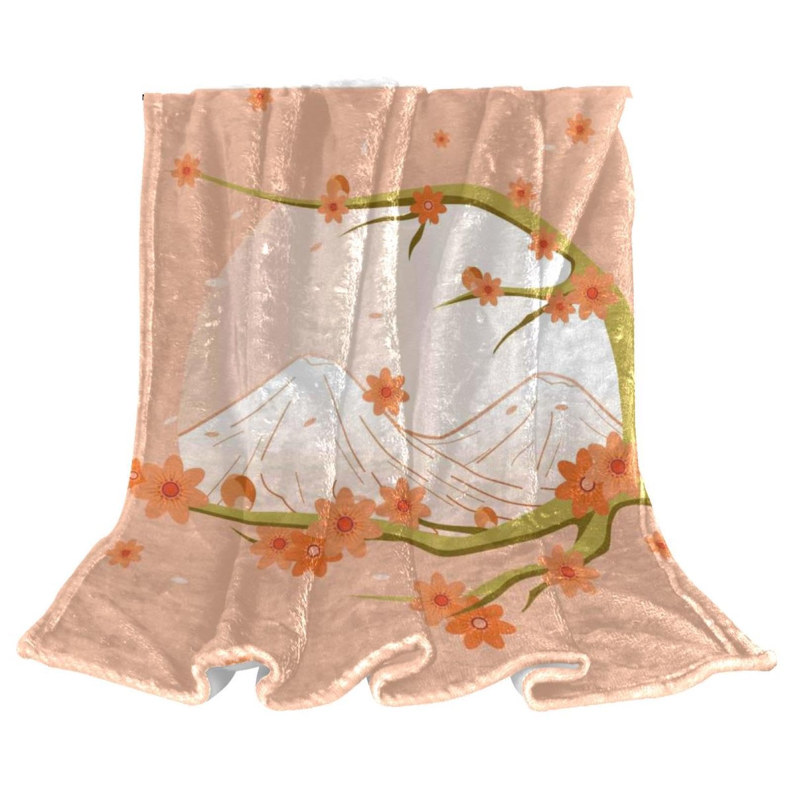 Couverture Polaire Fleur de Pêcher Plaid Contre le Froid Canapé et Lit