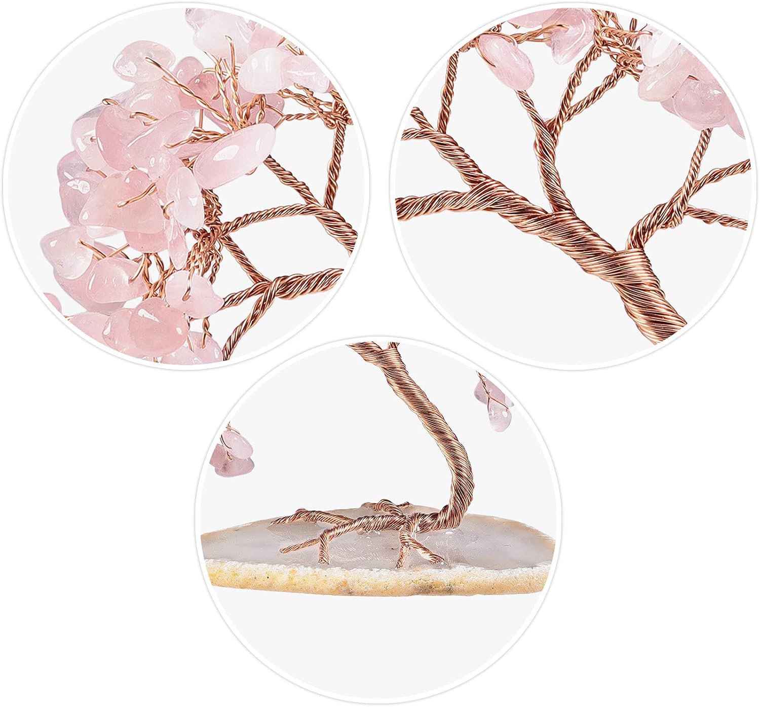 mookaitedecor Natural Rose Quartz Crystal Money Tree Agate Slice Base Feng Shui Bonsai Crystal Tree for Wealth Luck Desk Decor, 3-4 Inch High - Image 4