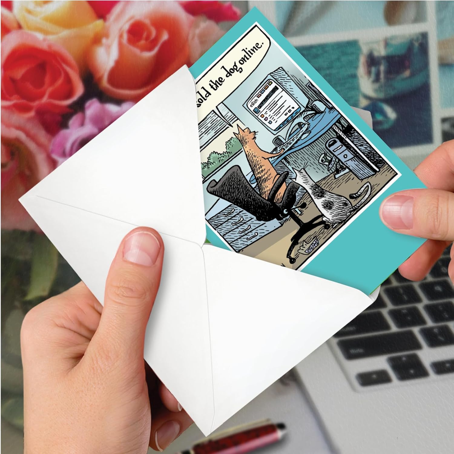 NobleWorks - Funny Dog and Cat Lovers Birthday Greeting Card with 5 x 7 Inch Envelope (1 Card), Kitten, Puppy, Bday Sold The Dog C7859BDG - Image 4