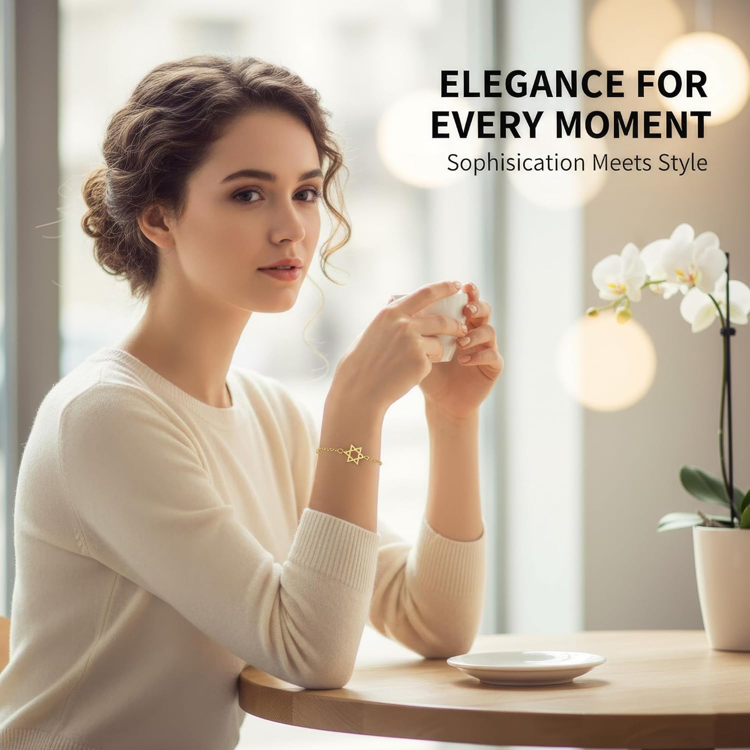 Star of David Hexagram Bracelet for Women - Gold Titanium Steel Chain Adjustable Spiritual Jewelry - Image 4