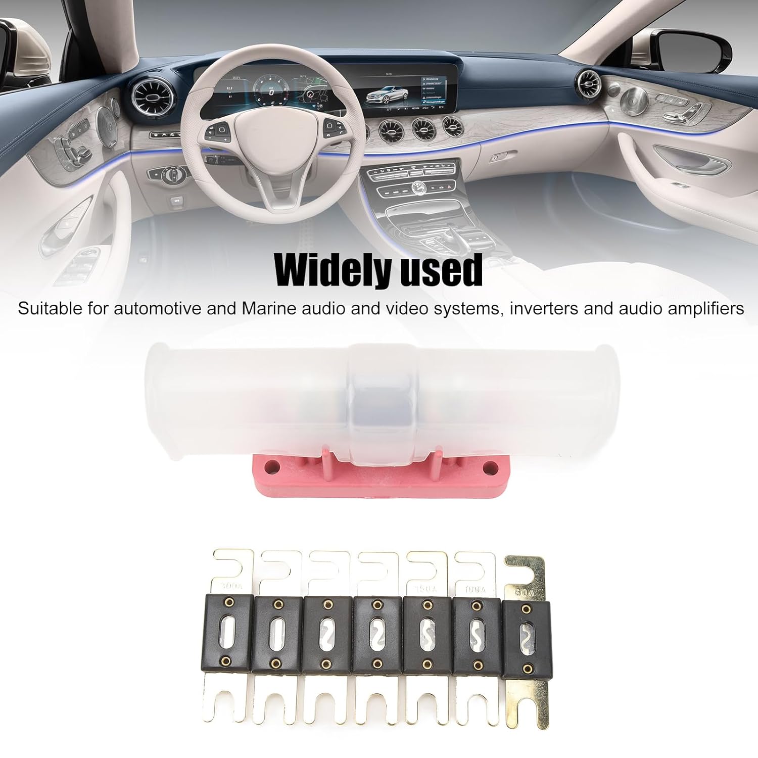500A ANL Fuse Holder Kit with 7 Fuses and Cover, and High Temperature, for Car and Marine Audio Video Systems Amplifiers