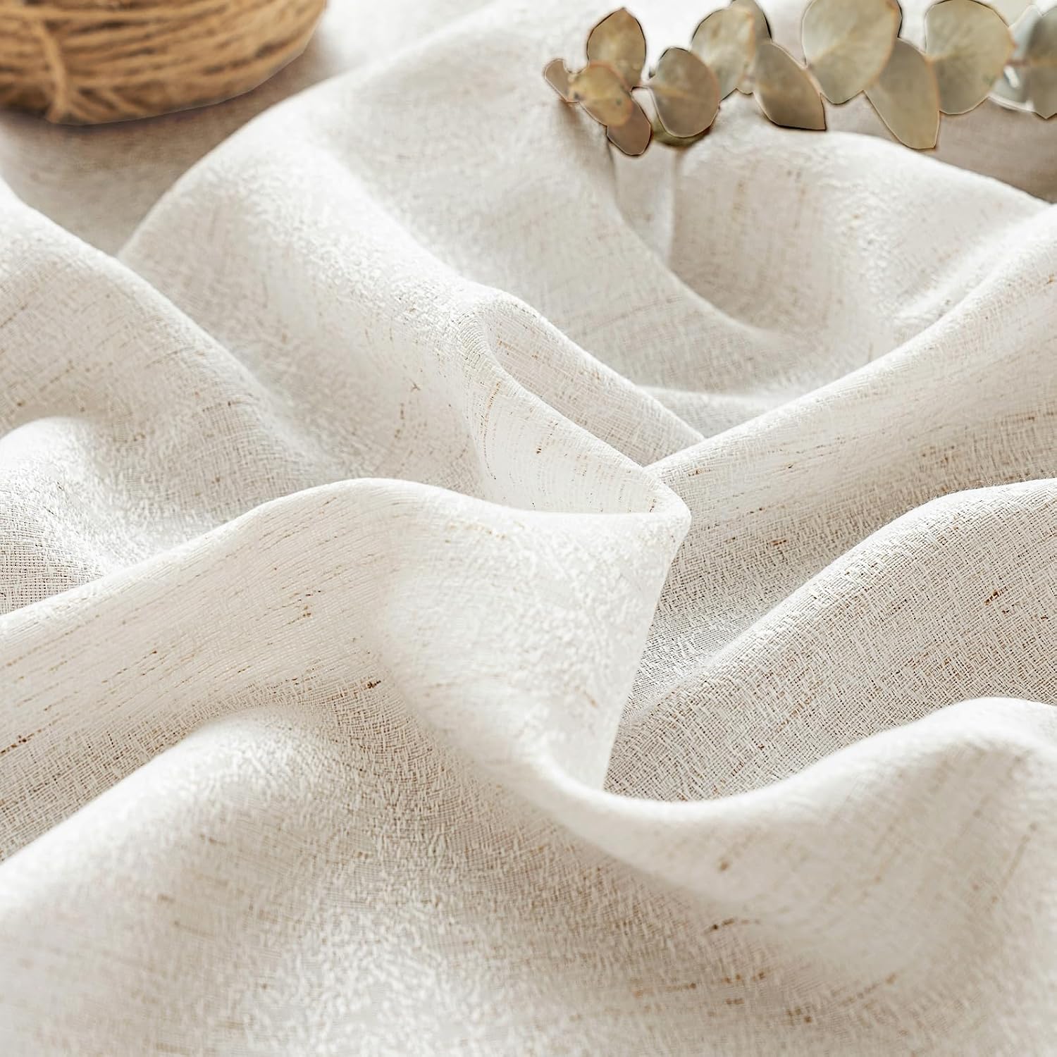 PrinceDeco Linen Curtains 63 inch Length for Living Room/Bedroom, Thick Linen Blend Rod Pocket Back Tab Window Treatment Semi Sheer Privacy Drapes for Nursery Farmhouse 2 Panels, Linen,52 x63 Inch