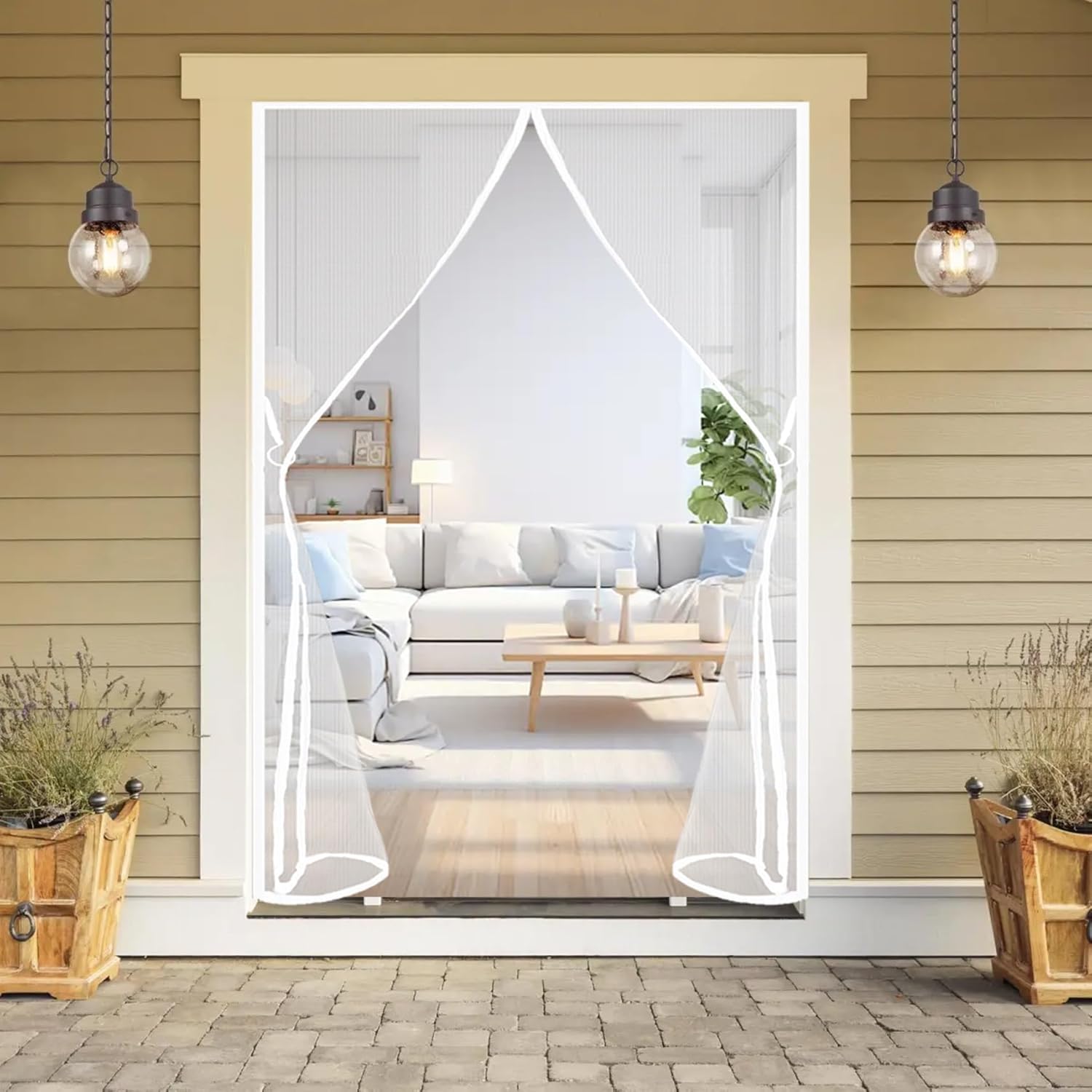 玄関カーテン ドア 用網戸蚊帳 195 x 295 cm 高密度メッシュ,節電,子供とペットに優しい蚊防自動閉鎖昆虫侵入防止多サイズ