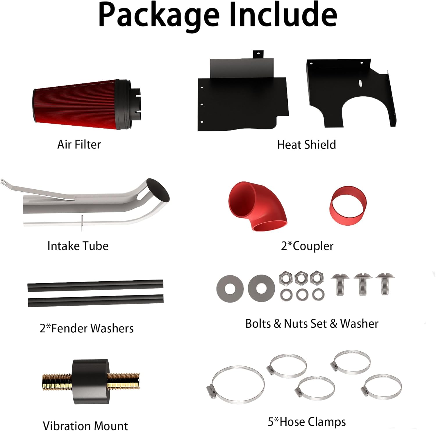 4’’ Cold Air Intake with Heat Shield Compatible with 1999-2006 GMC & Chevy V8 4.8L/5.3L/6.0L Silverado 1500/2500/3500 - Red