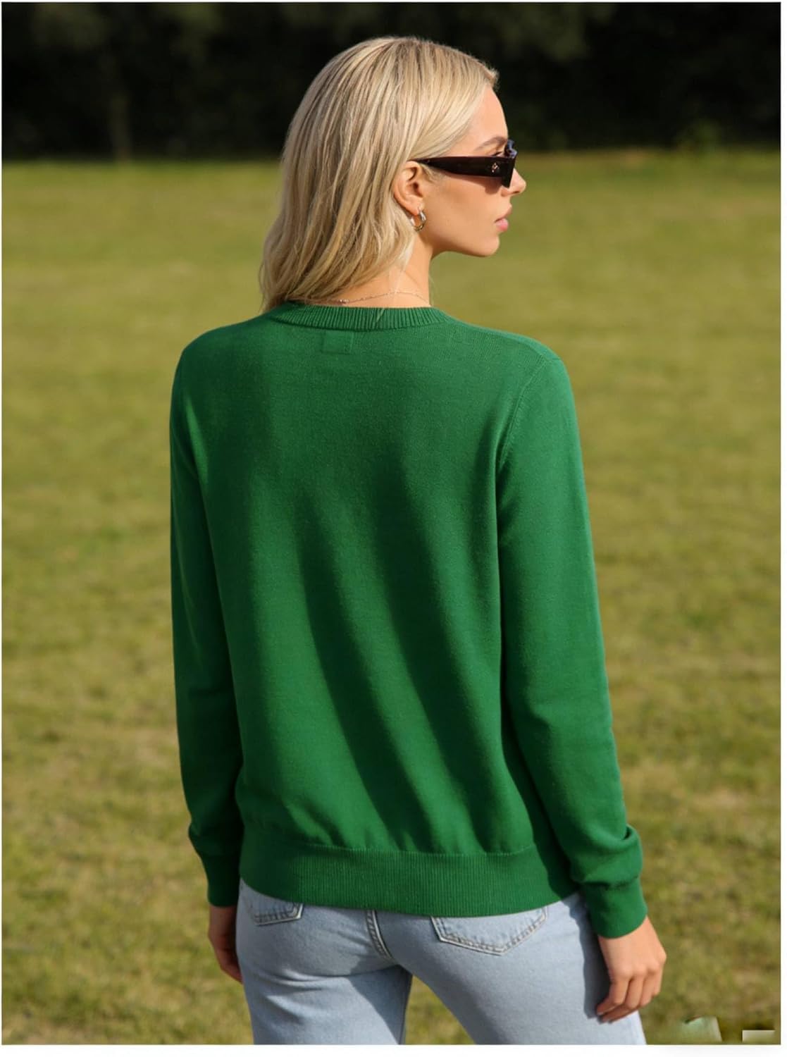 OYOANGLE Women's 70s Spring Fashion Lightweight Cardigan Button Front Knit Crew Neck Elegant Long Sleeve Sweater - Image 3