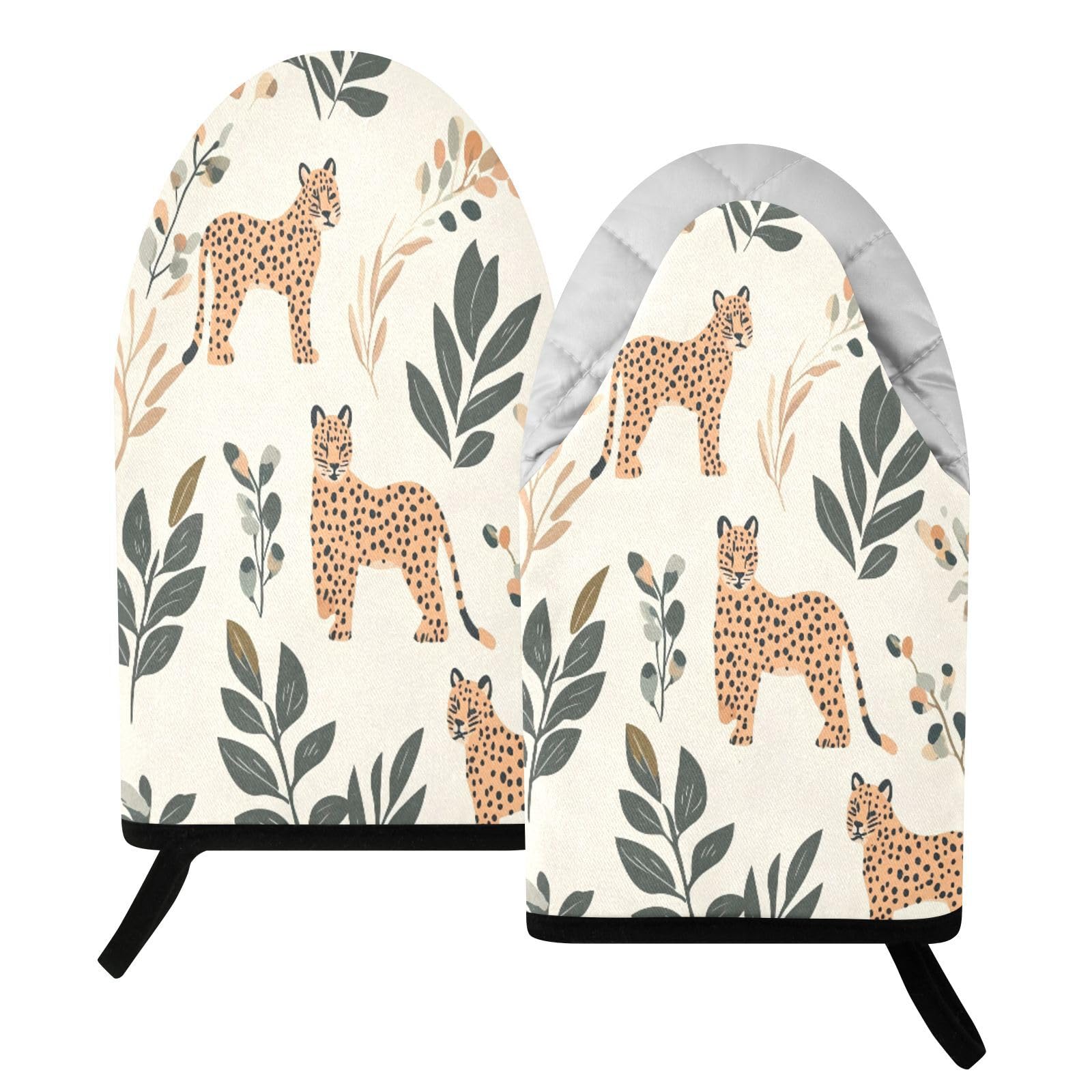 BURSTDDY Leopard Print Oven Mitt,Heat Resistant Kitchen Mitts for Cooking
