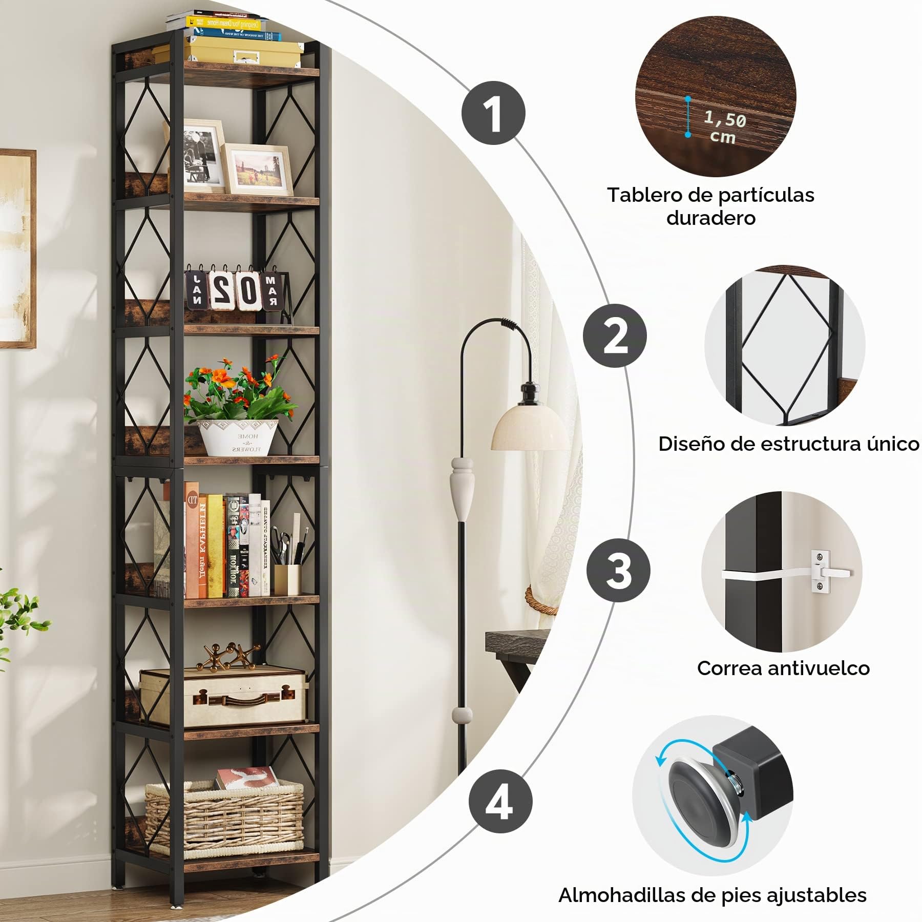 Tribesigns Librería de 7 Niveles, 200 cm Estantería Alta, Estantería Almacenaje de Madera y Metal para Espacios pequeños, Biblioteca, Estantería para Oficina, Estudio, Sala de Estar (2pcs) (1)
