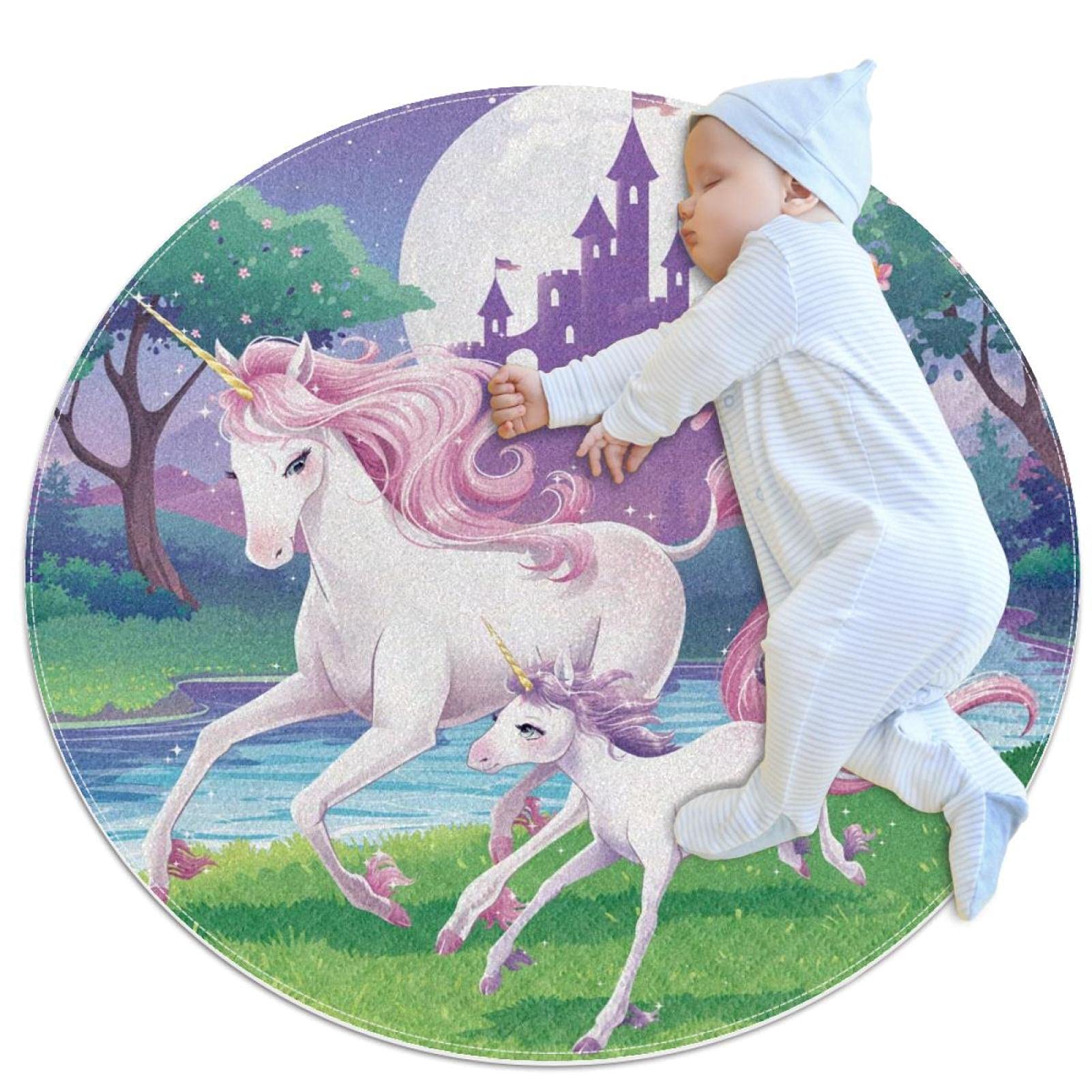 Tapis de bain antidérapant licorne 1m de diamètre pour chambre ado