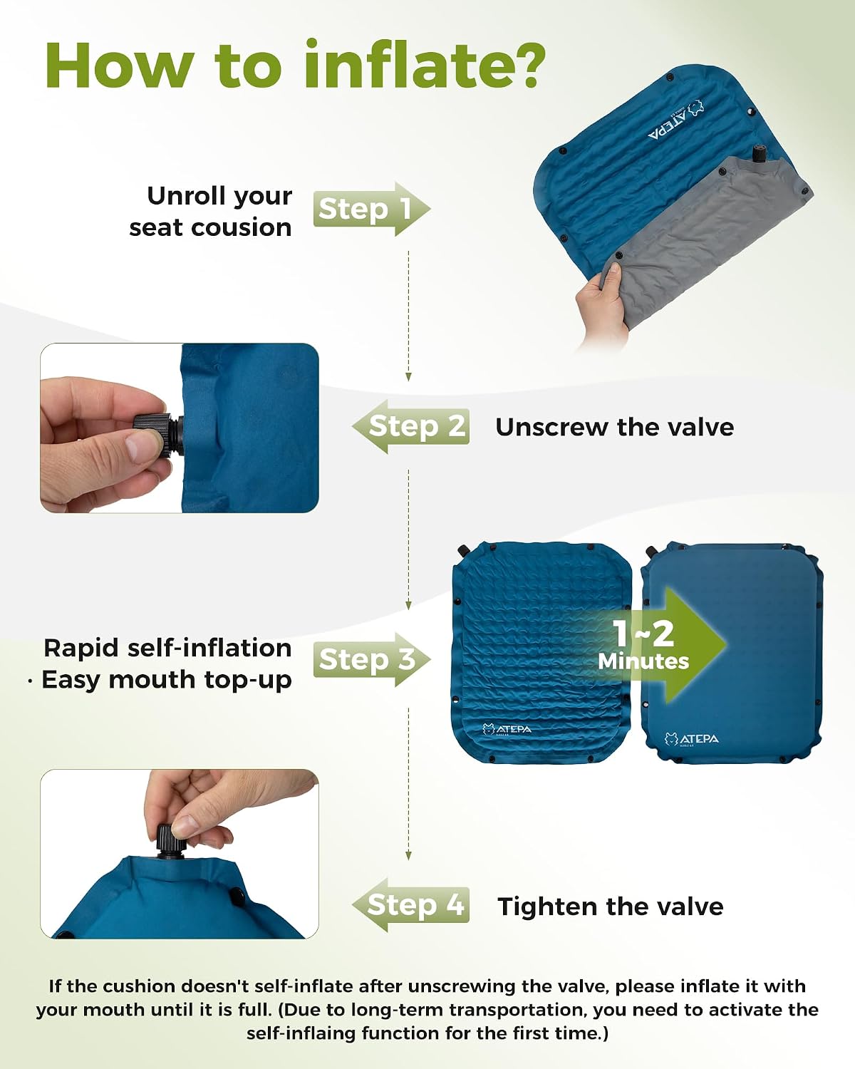  Inflatable Seat Cushion, Compact Self-Inflating Seat Cushion for Stadium Airplane Air Travel Bleacher Camping, Blow Up Foam Seat Pad for Outdoor Sports Events Backpacking Hiking Sitting thumbnail