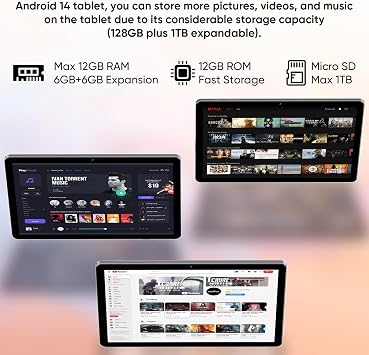 2025 Upgraded Android 14 Tablet,11 inch Android Tablets,12GB+128GB+1TB Expand, Support Face Unlock+18W Fast Charging, Octa-Core, WiFi6, Dual Camera,8000mAh Battery, 2in1 Tablet with Keyboard
