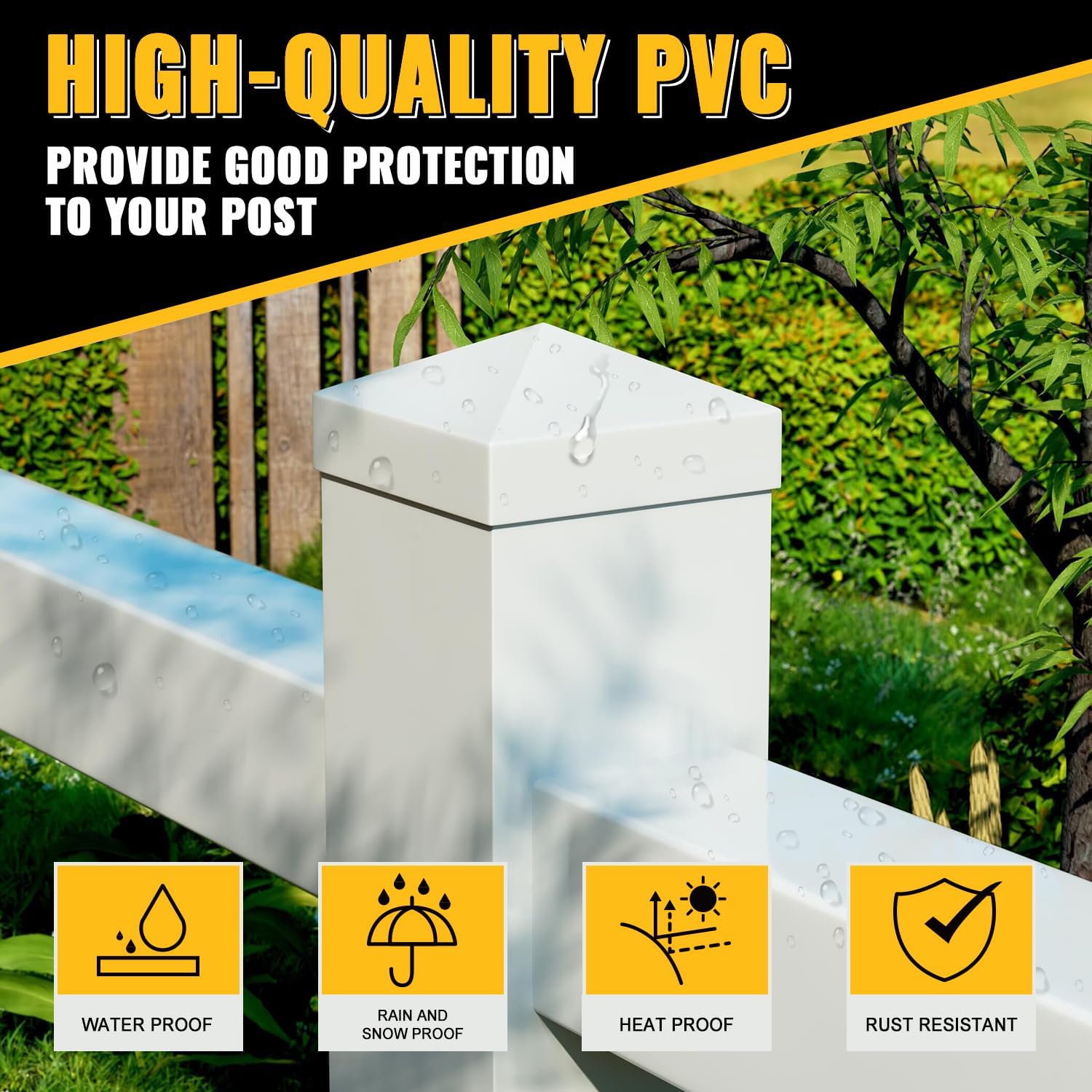 VIVIDA 4 x 4 Fence Post Caps, Pyramid PVC Vinyl Post Caps (Actual 4 x 4), Waterproof Deck Top Cover for Vinyl Fence, Lamp, Deck, Mailbox, White, 12 Pack