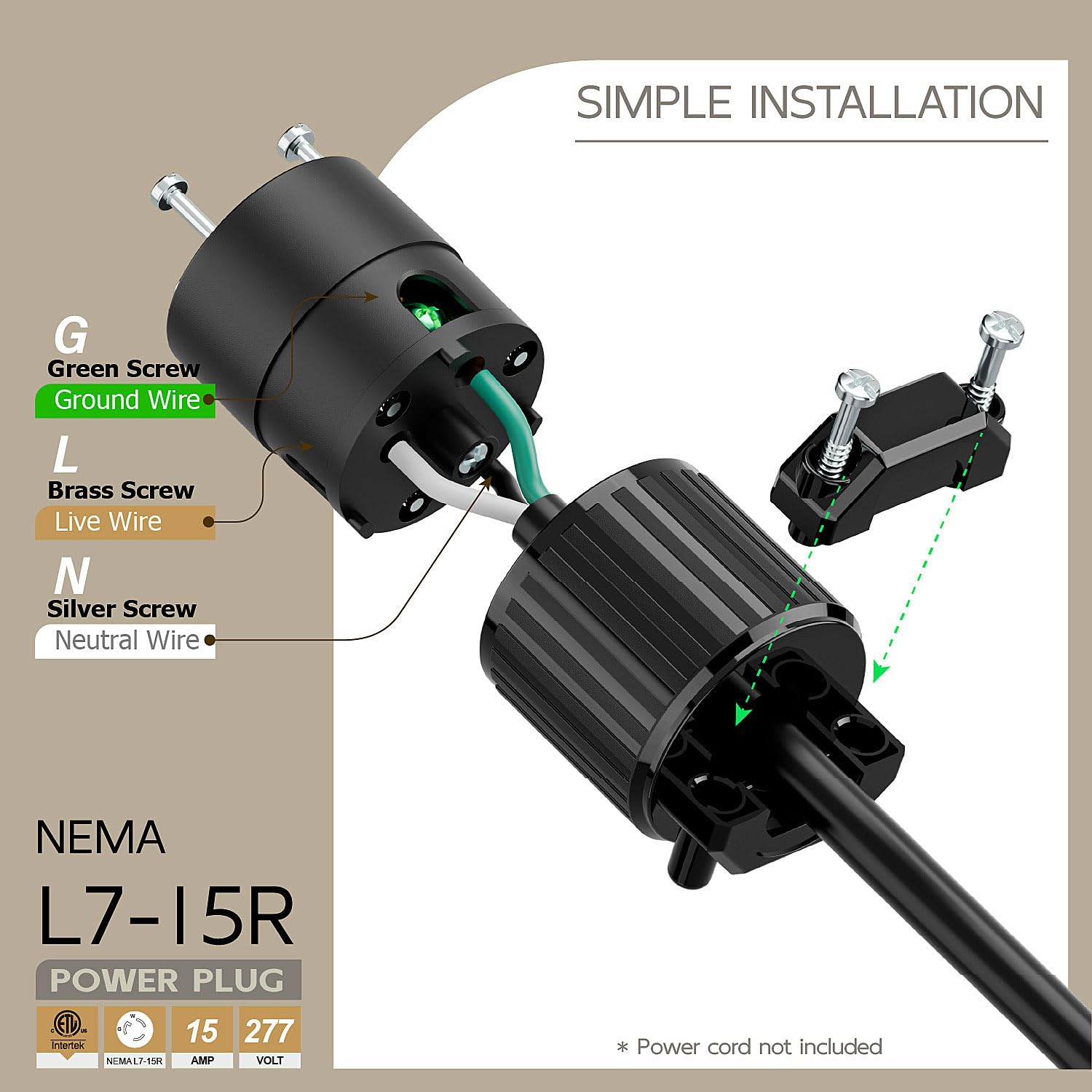 Amazon.com: NEMA L7-15R Twist Lock Female Receptacle, ETL Listed