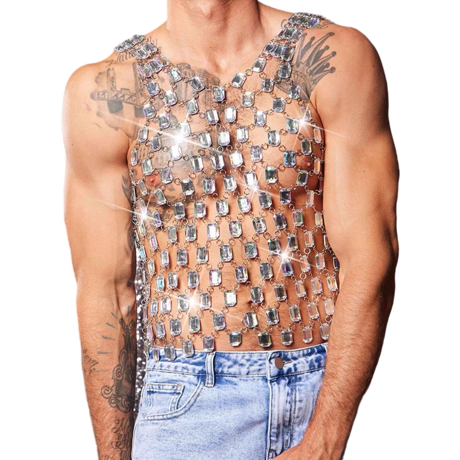 Gilet acrilico fatto a mano unico, abbigliamento casual traspirante per eventi musicali, uomo elegante, lingerie, costume, outfit da festival musicale alla