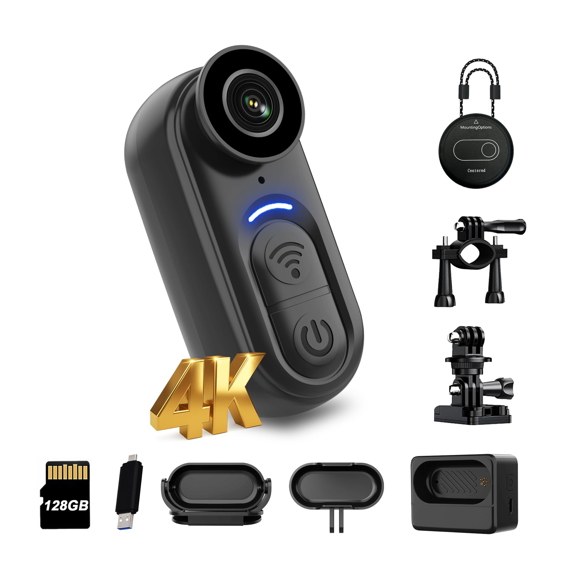 4K Mini Body Camera 128GB – Thumb Size Wearable Action Cam, Hands-Free POV Recording, Portable Body Worn Camera for Travel, Cycling, Sports, Pets, Outdoor Adventures