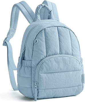 BAGSMART Mini Backpack for Women, Lightweight Puffer Small Backpack Purse, Quilted Casual Travel Daypack, Cute Water-Resistant Bookbag for Daily, Dawn Blue
