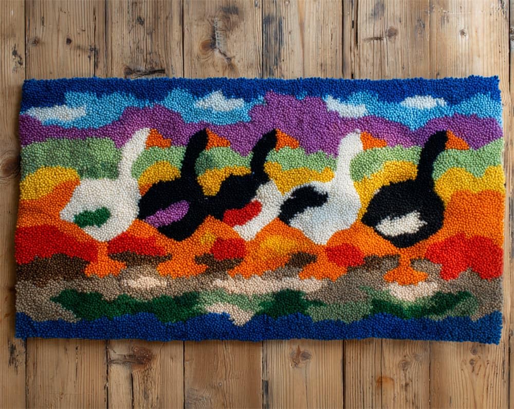 Kitquiver Women's Latch Hook Rug Kits For Adults Beginners Geese Diy Craft Doormat Rug Making Kit Tapestry Cushion Knitting Patterns Printed Mesh Mat Canvas Wool Yarn Fabric Gift 15X20in
