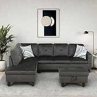 Vista 14 de Juegos de muebles modernos para sala de estar con almohadas, sofás modulares seccionales con diván, sofá en forma de L de 4 plazas con otomana