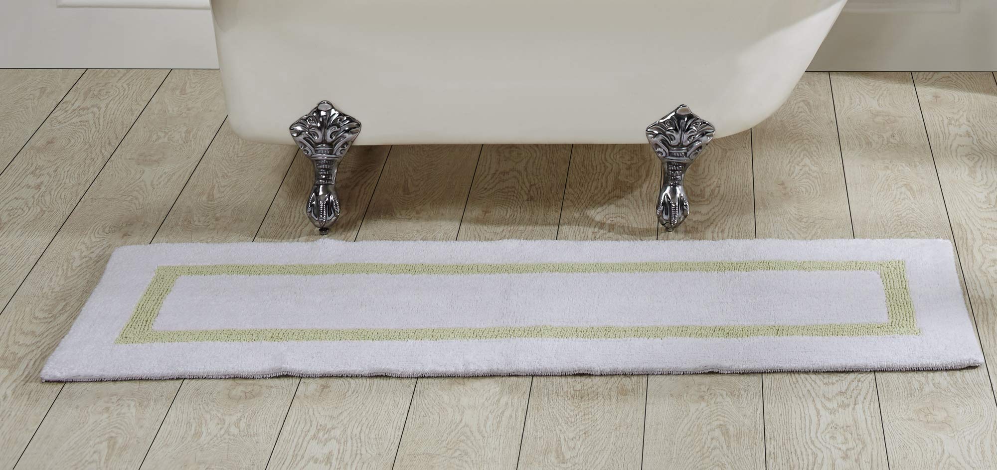 better trends 100% cotton hotel collection bath mats, white & sage bath mat - tufted, reversible & absorbent & machine washable bath mats runner for tub, shower, and bath room, 20" x 60"