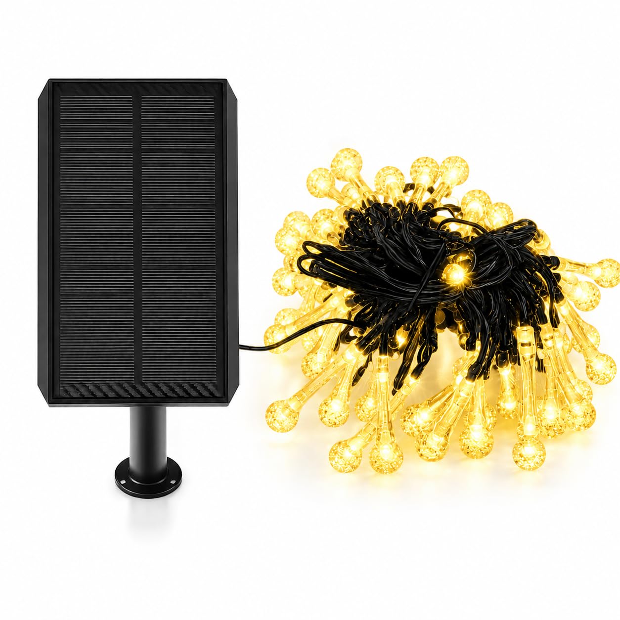 Guirnalda de luces solares de 12 m para exteriores, valla de jardín, cálida, RGB CC, carga negra