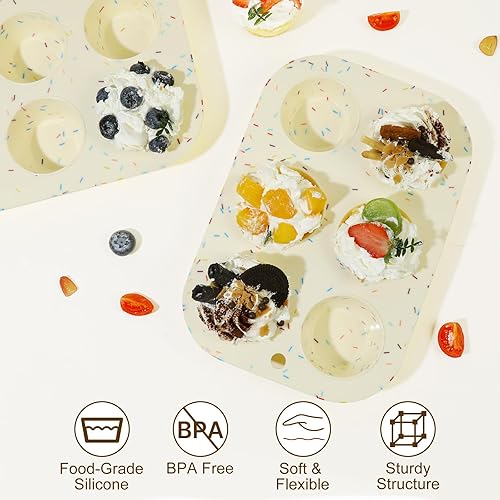 Miniatura 6 de Paquete de 2 moldes de silicona para magdalenas para hornear, molde antiadherente de tamaño regular, 6 tazas de silicona para magdalenas, sin BPA,