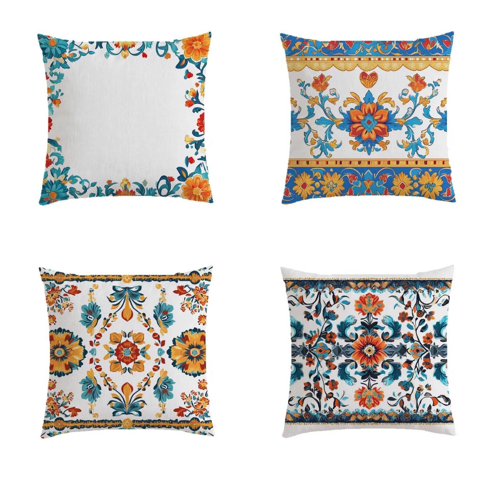 Housse coussin 50x50cm impermeable bleu fleur pour sublimer le canape du salon de jardin