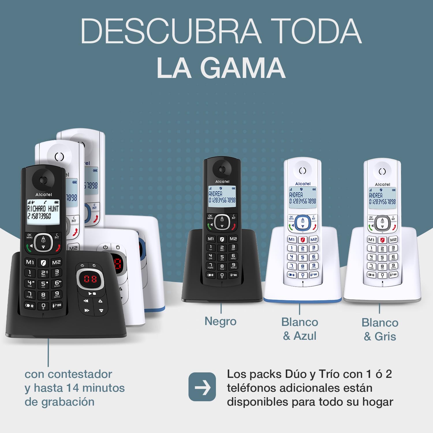 ALCATEL F530 - Teléfono inalámbrico DECT - Gran pantalla retroiluminada - Manos libres - Bloqueo de llamadas - 2 teclas de memoria directa - Blanco/Gris — view 5