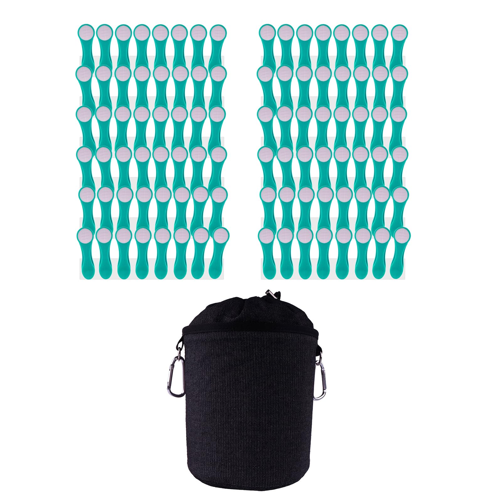 Trendfinding 96 X Turquoise, 1 X Black Bag 96 Clothes Pegs With Soft Grip And 1 Clothes Peg Bag - 96 X Turquoise & 1 Black Bag