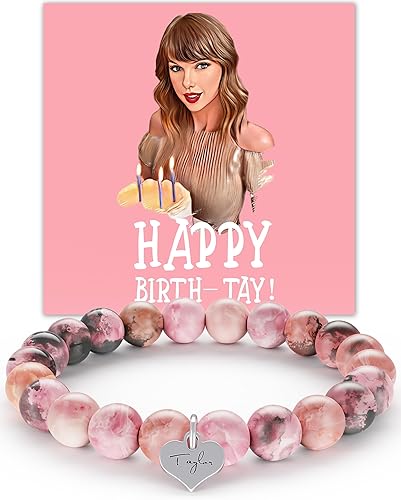 Buewutiry Pulseras de Taylor de color rosa, regalos de cumpleaños, Taylor Merch, pulsera Taylor con tarjeta de cumpleaños de Taylor para niñas,