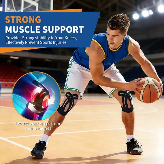 20 PCS Waterproof Kinesiology Tape, Precut Strips Knee Pain Relief Support | Latex-Free Hypoallergenic Athletic Tape, Knee Brace for Shoulders, Black & Beige