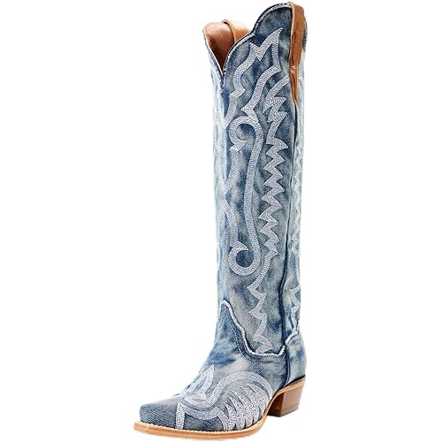 Women's The Western Cowboy Cowgirl Boots Mid Calf Low Heel Pointed Toe Boots for Women