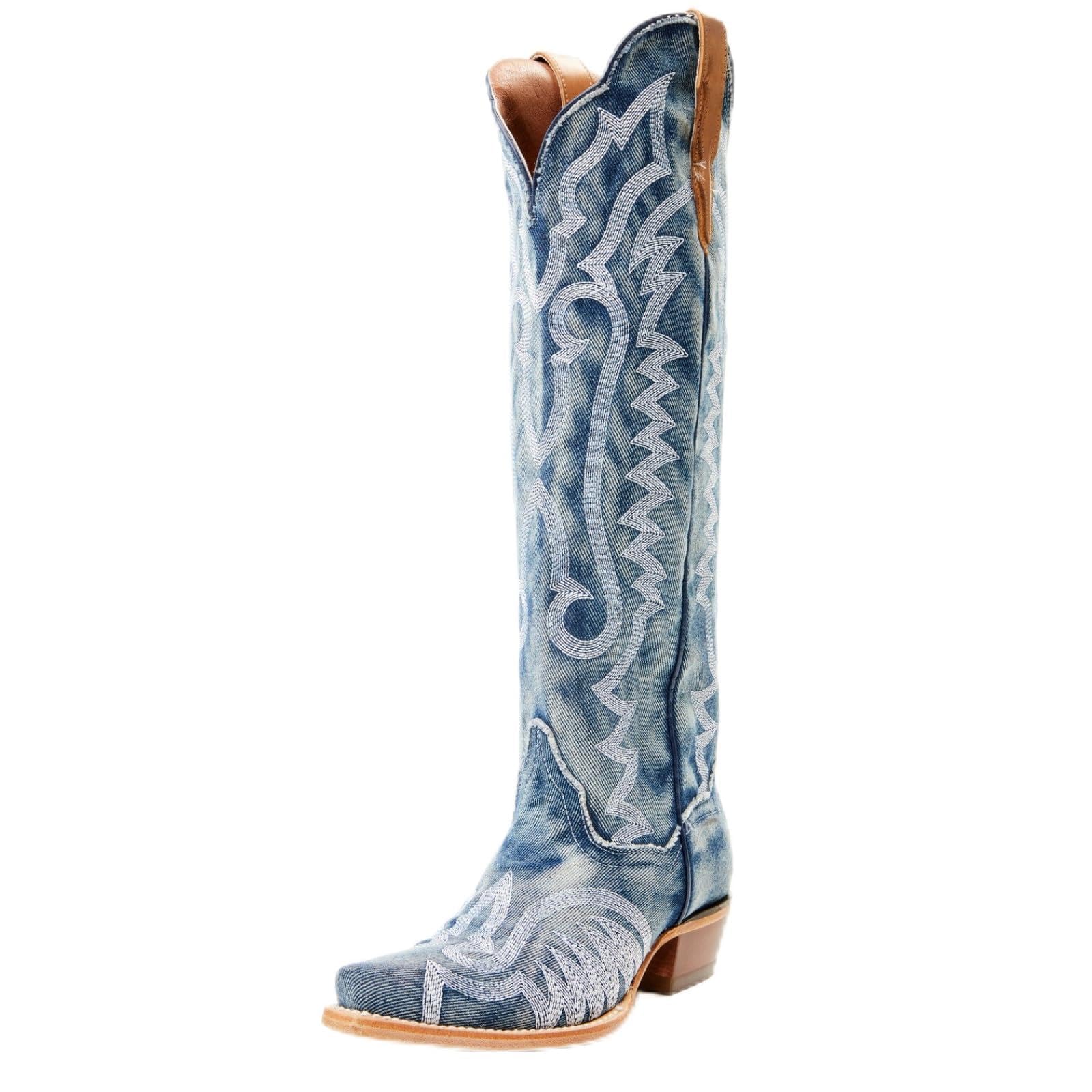 Womens The Western Cowboy Cowgirl Boots Mid Calf Low Heel Pointed Toe Boots for Women