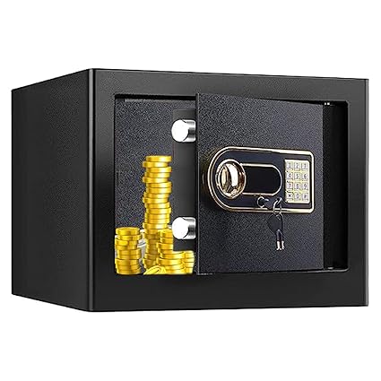 KRESHU Fireproof Heavy Duty Money Safe Box with Digital Numeric Keypad and 2 Emergency Keys Security Digitalism Safe Locker for Money Jewellery Documents Office, Hotel, Store, Shelf Board (Black)