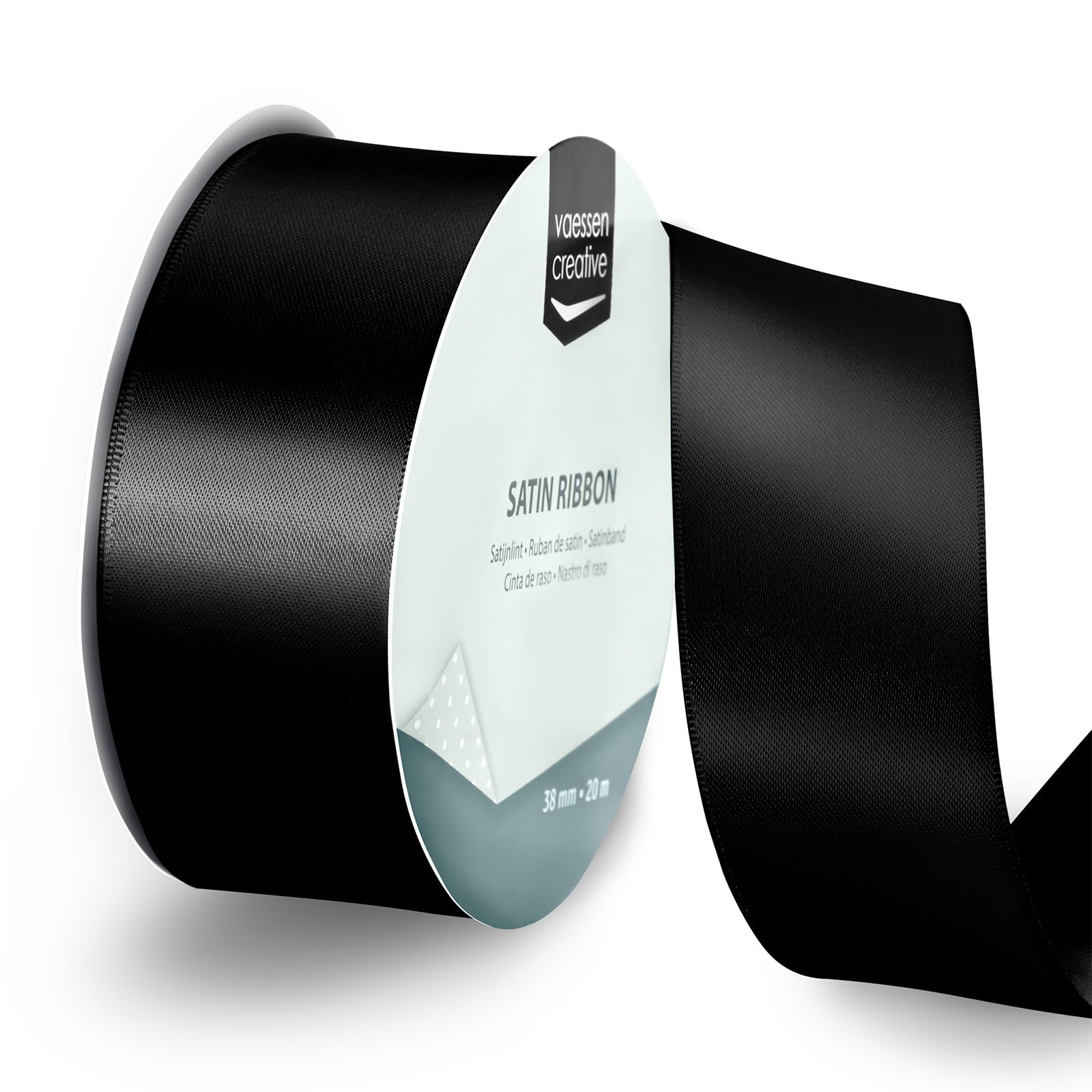 Vaessen Creative Satin Ribbon Black - 65.6 ft x 1.5" - Thin Ribbon for Gift Wrapping and Crafting