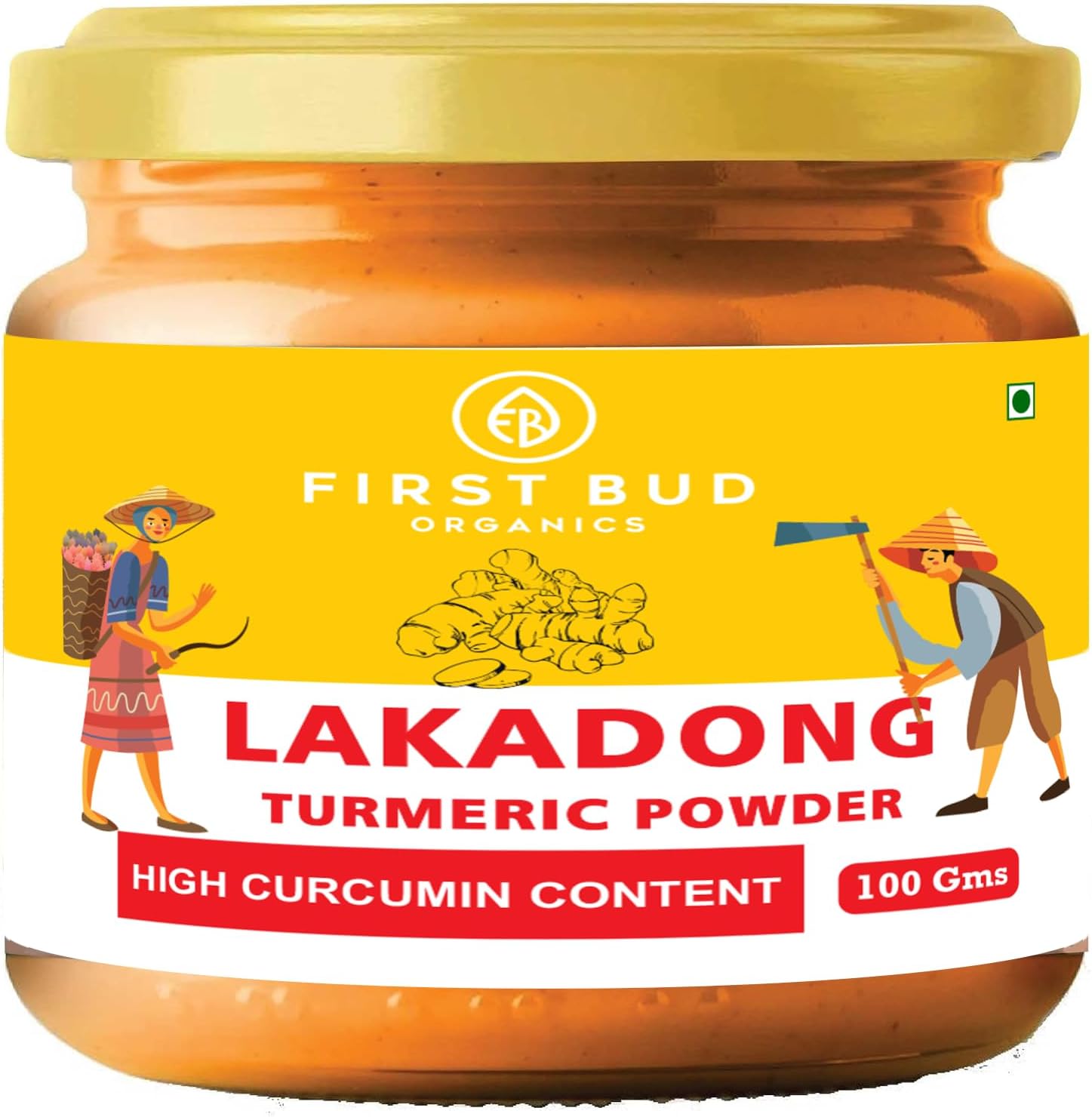 Golden Spice Lakadong Turmeric Powder - 100gm | Organic Turmeric Powder & 10 to 12% High Curcumin Certified | Chemical Free Haldi Powder & Sourced From Jaintia Hills, Meghalaya