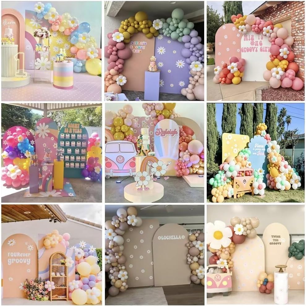 KONPON Blue Daisies Pattern Arch Backdrop Cover for Groovy Party Wedding Baby Shower Decorations Chiara Backdrops Arched Wall Frame Stands Covers Props