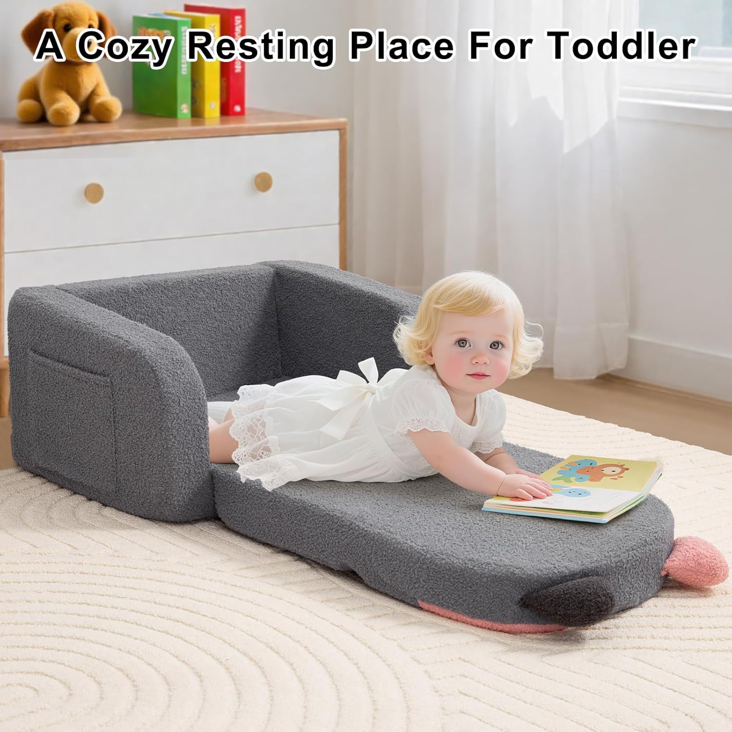 Toddler Chair for Kids, 2-in-1 Comfy Toddler Couch Fold Out, Convertible Baby Sofa to Lounger for Boys & Girls 1-3 Years Old, Dog - Image 5