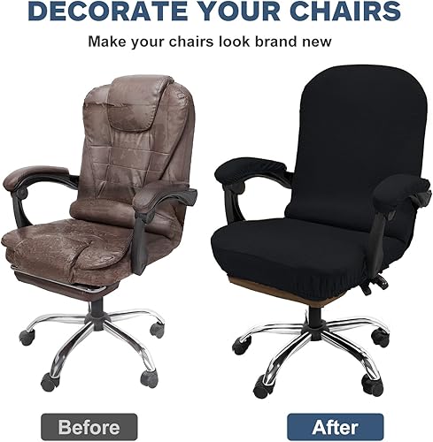 Miniatura 2 de Funda para silla de oficina con fundas para reposabrazos, funda elástica para silla de escritorio, tela jacquard a cuadros, respaldo alto, funda de