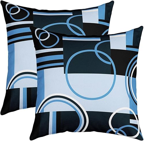 Miniatura 7 de Juego de 2 fundas de almohada modernas color turquesa de 22 x 22 pulgadas con círculos geométricos para cama, sofá, fundas de cojín negras y grises,