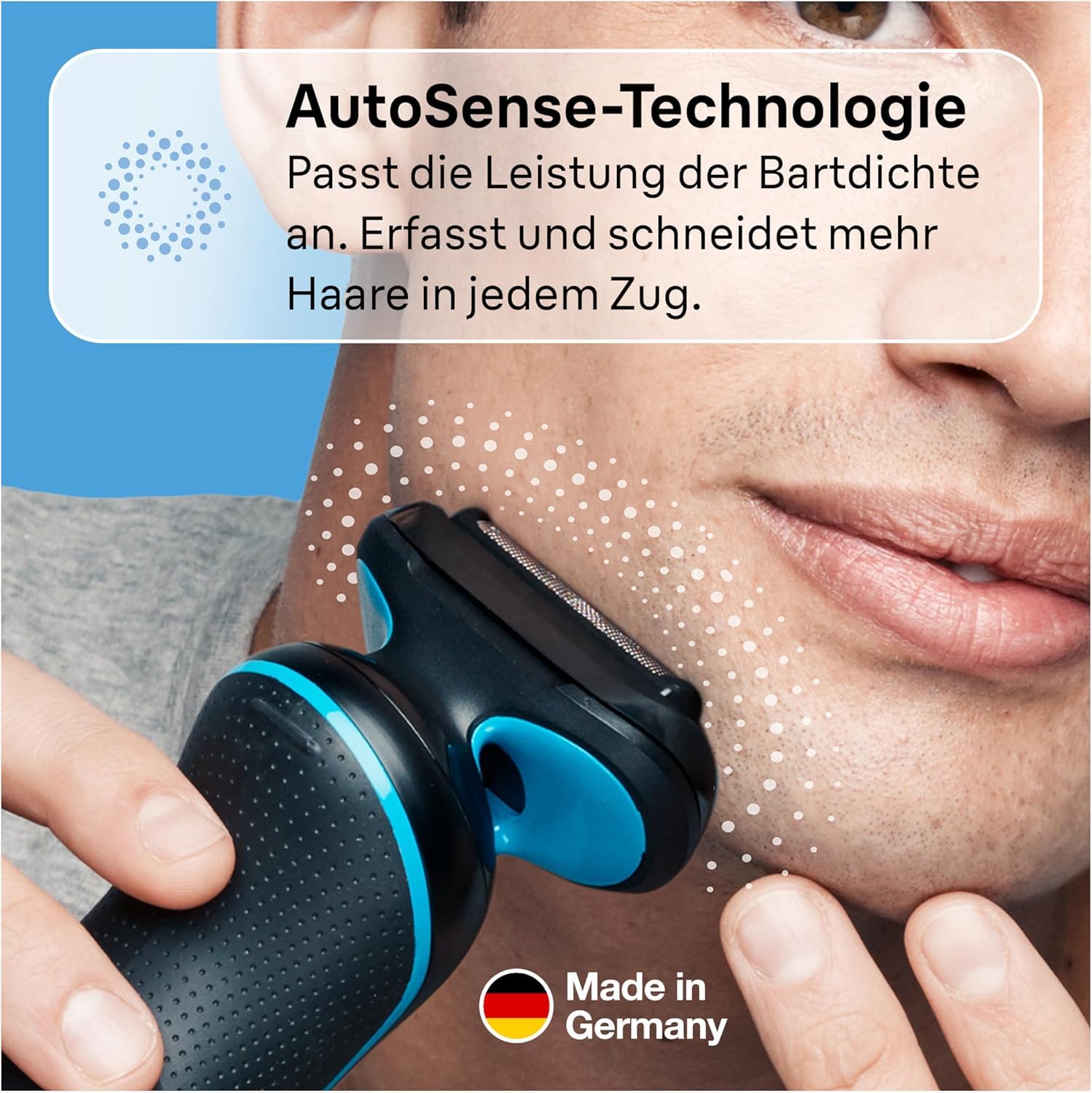 Braun Rasierer Herren Elektrisch Series 5, 51-B1000s, Blau - Kabelloser Elektrorasierer, Barttrimmer mit 50 Min. Akku, Wasserdicht, Made in Germany, Inkl. 1 Aufsatz