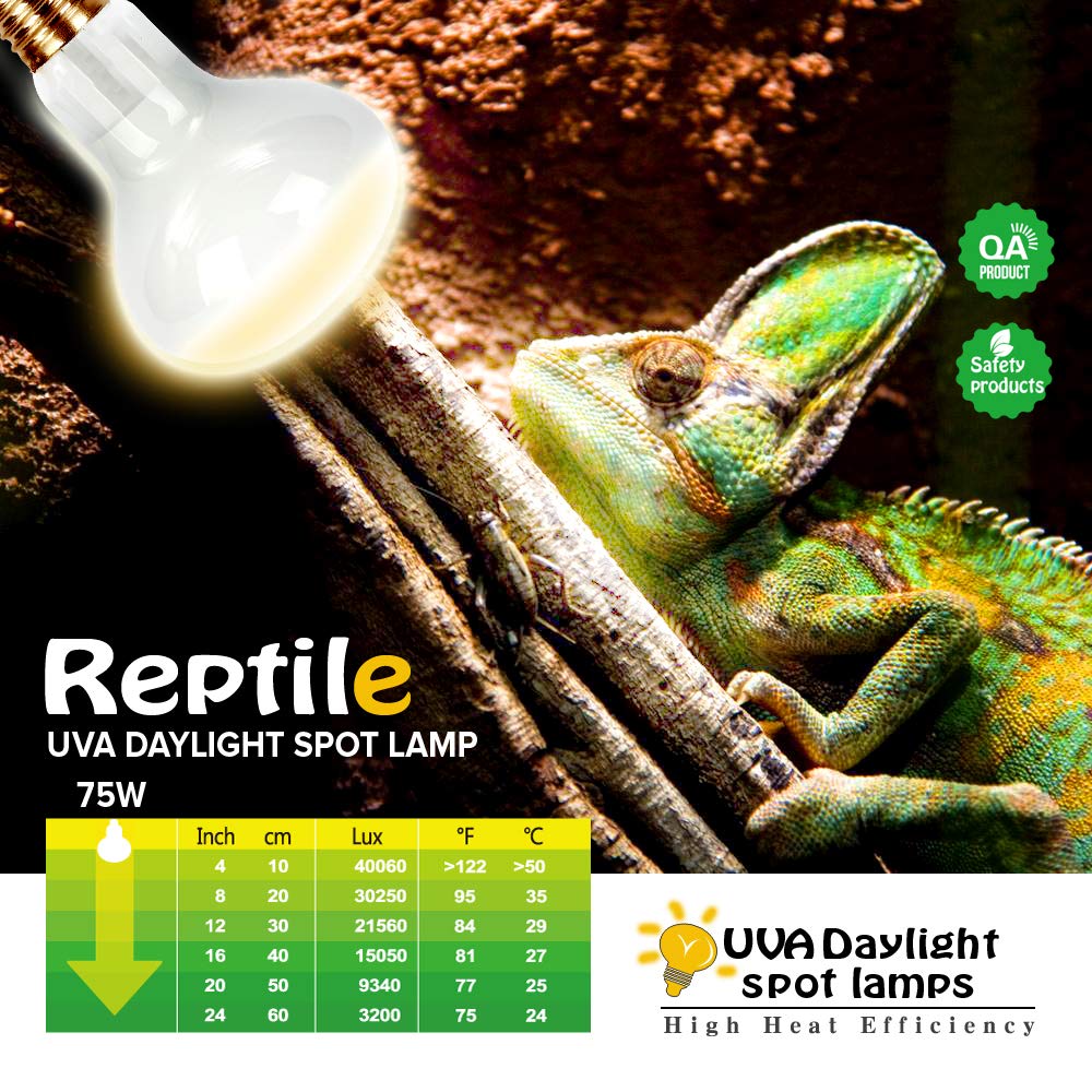 MCLANZOO Lámpara de calor para reptiles de 75 W, paquete de 2, bombillas UVA, lámpara de calor de terrario de luz diurna natural para dragón barbudo, tortuga, tortuga, lagarto, serpiente, geco, pollo