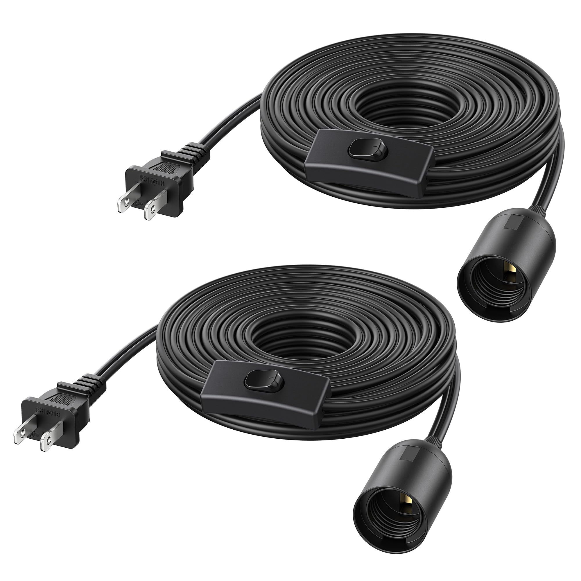 Cable Matters 2-Pack Hanging Light Cord with Switch - 25ft