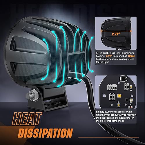 Miniatura 9 de Nilight Luces LED ámbar, 2 unidades de 3 pulgadas, luz antiniebla LED redonda para todo terreno, luces de conducción EMC integradas, luz auxiliar