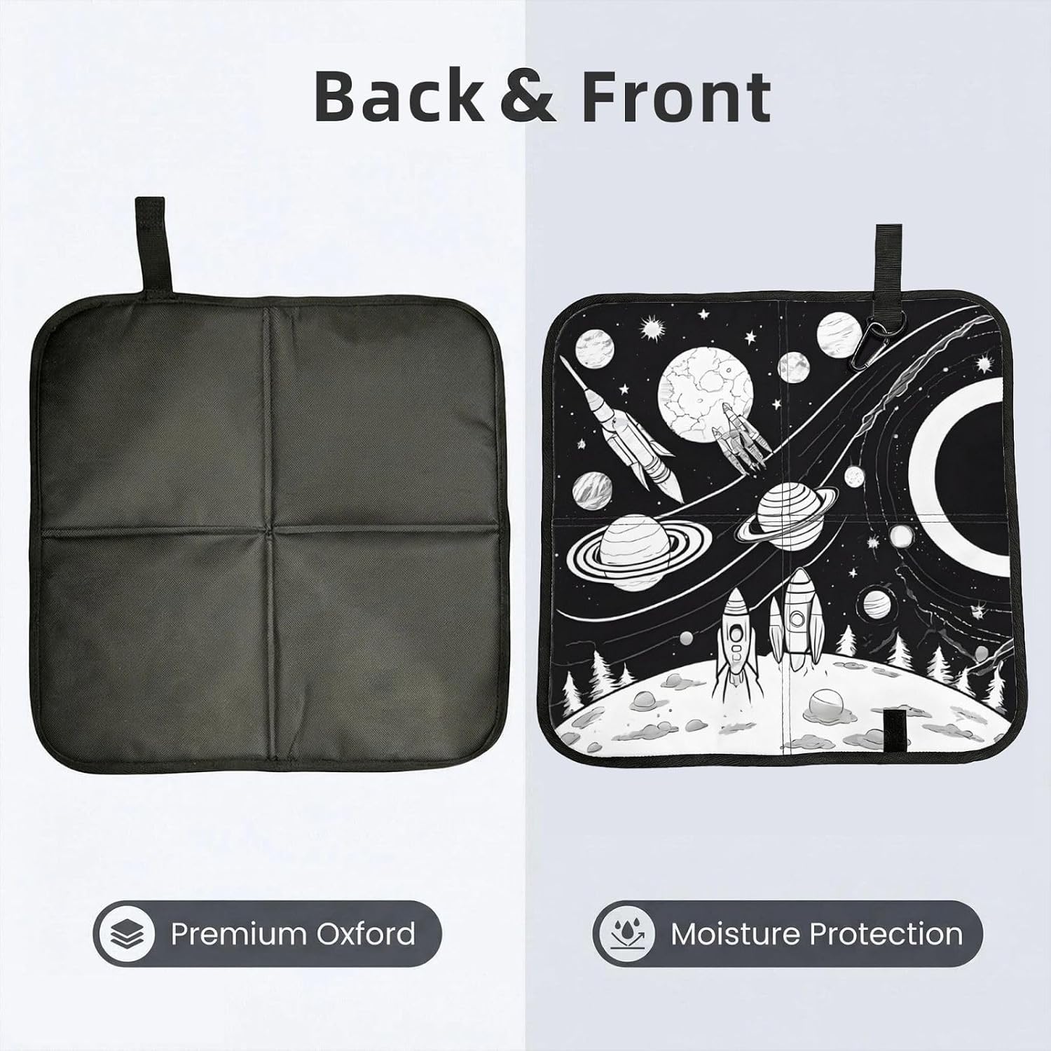 (Astronaut and Alien) Sitting Pad Foldable Seat Cushion Lightweight Camping Seat Mat with Hook for Outdoor Hiking Picnic Camping