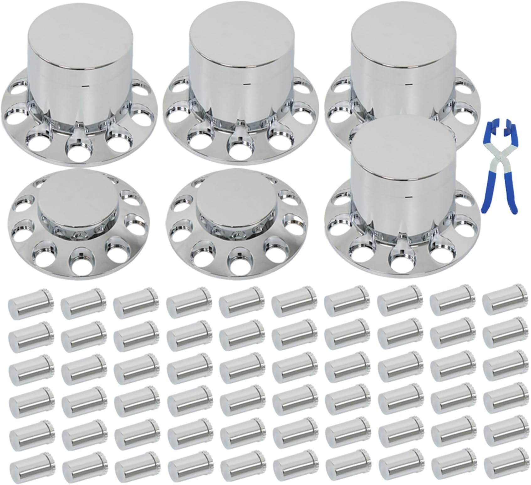 2 Front + 4 Rear 33mm Lug Nut Chrome Hub Cover Kit Wheel Axle Covers Replacement for Semi Truck