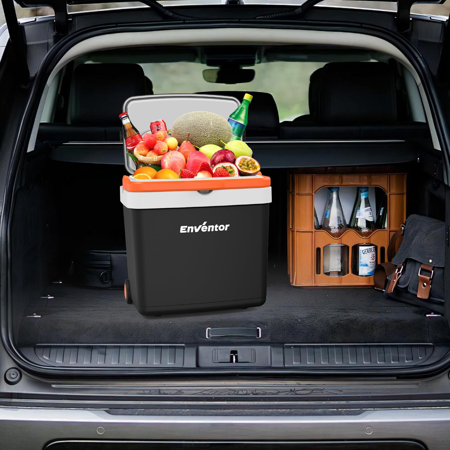 Enventor Glacière électrique 33 Litres, avec roulettes et poignée allongée, Mini Frigo pour garder au chaud et au frais, 12V 230V, mode ECO, réfrigérateur pour Voiture, Camping et Bateau