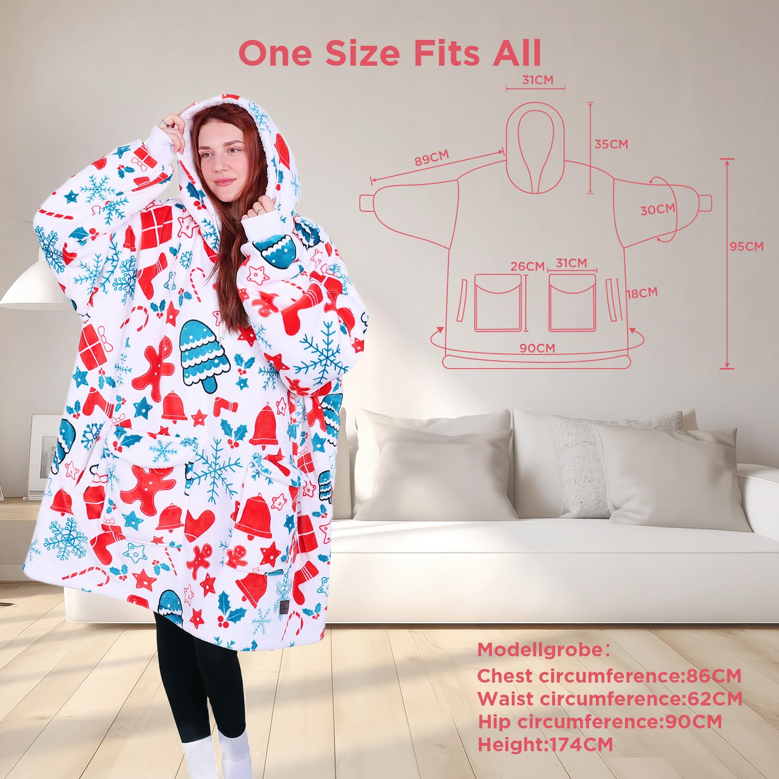 PanxHome Coperta con Maniche, 480GSM Coperta Indossabile, Taglia Unica XI-5XL, Plaid con Maniche Donna Uomo, Plaid Divano, Coperta TV